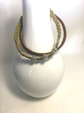 Handmade Braided Leather & Tan Cord Bracelet with Silver Accents